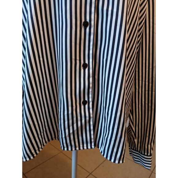 Notations Black White Striped Blouse XL Button Front Long-Sleeve Career Office - Picture 7 of 14
